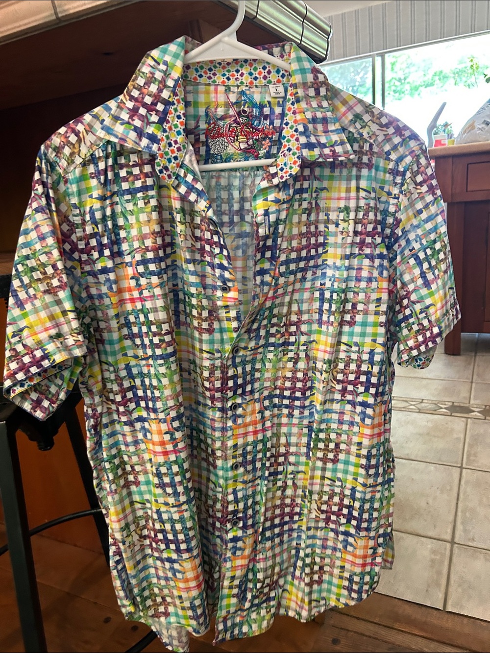 Robert Graham Multicolor Embroidered Plaid Panel Shirt